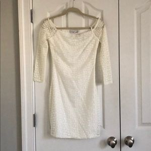 White, off the shoulder Ali & Jay dress.